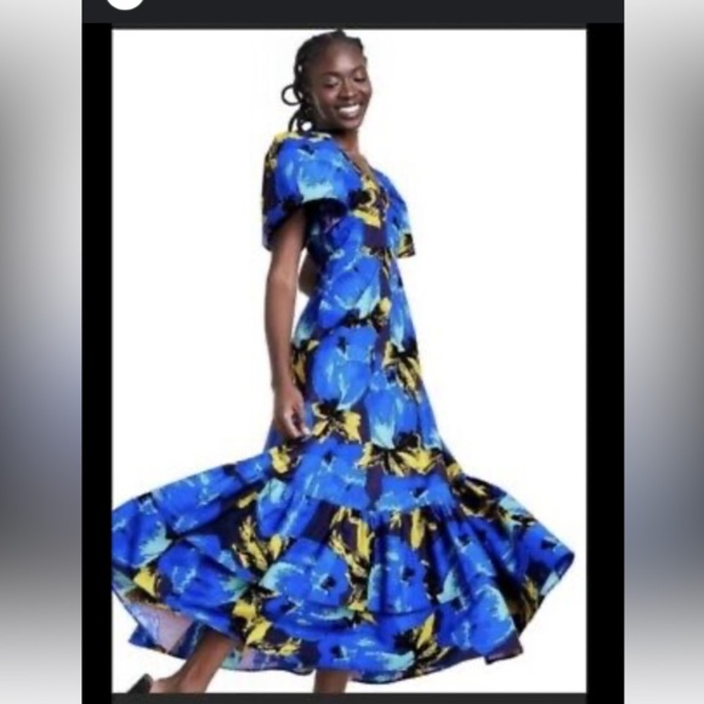 Christopher John Rogers x Target Blue Floral Long Dress Puff Sleeve size 0